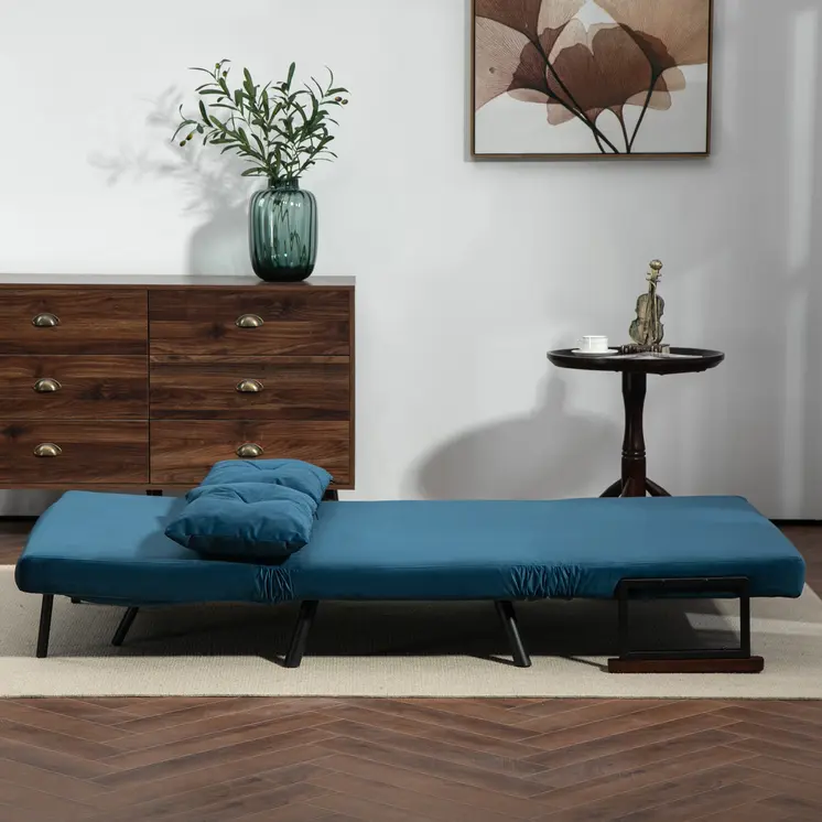 Click Clack Sofa Bed, Convertible 2 Seater Sofa Couch with 2 Cushions, for Living Room, Bedroom in Navy Blue by HOMCOM