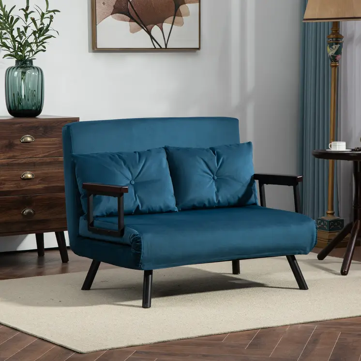 Click Clack Sofa Bed, Convertible 2 Seater Sofa Couch with 2 Cushions, for Living Room, Bedroom in Navy Blue by HOMCOM
