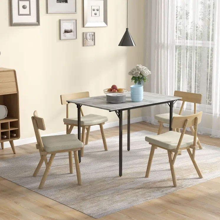 HOMCOM Folding Kitchen Table, Drop Leaf Dining Table, Extendable Kitchen Table for 2-4 People in Grey