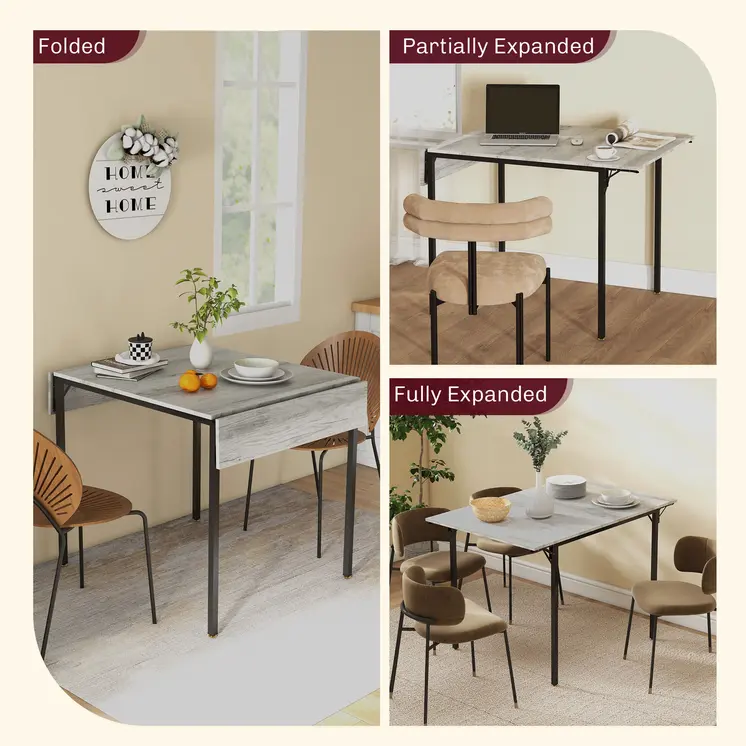 HOMCOM Folding Kitchen Table, Drop Leaf Dining Table, Extendable Kitchen Table for 2-4 People in Grey