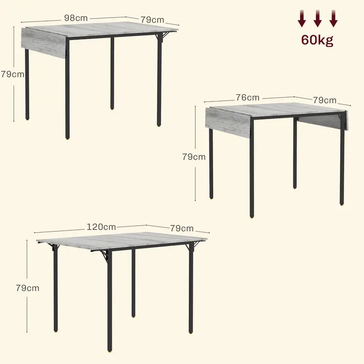 HOMCOM Folding Kitchen Table, Drop Leaf Dining Table, Extendable Kitchen Table for 2-4 People in Grey