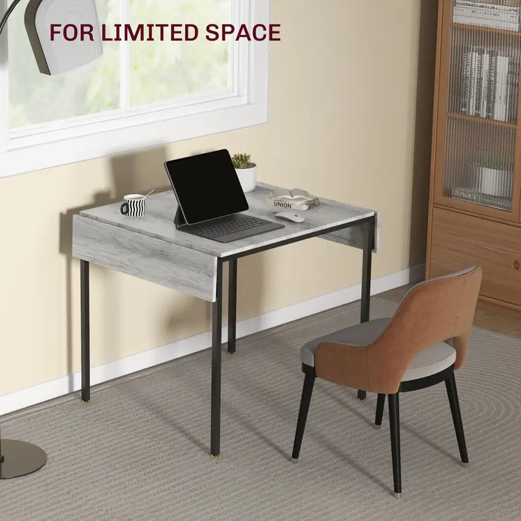 HOMCOM Folding Kitchen Table, Drop Leaf Dining Table, Extendable Kitchen Table for 2-4 People in Grey