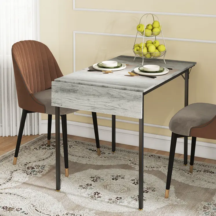 HOMCOM Folding Kitchen Table, Drop Leaf Dining Table, Extendable Kitchen Table for 2-4 People in Grey