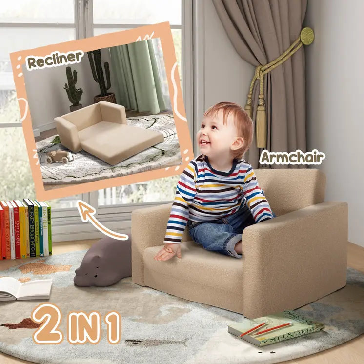 Kids 2 in 1 Sofa Beds Convertible Sofa Armchair, Foldable Recliner for Bedroom, Playroom, Living Room | AIYAPLAY