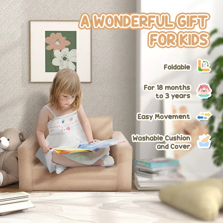 Kids 2 in 1 Sofa Beds Convertible Sofa Armchair, Foldable Recliner for Bedroom, Playroom, Living Room | AIYAPLAY