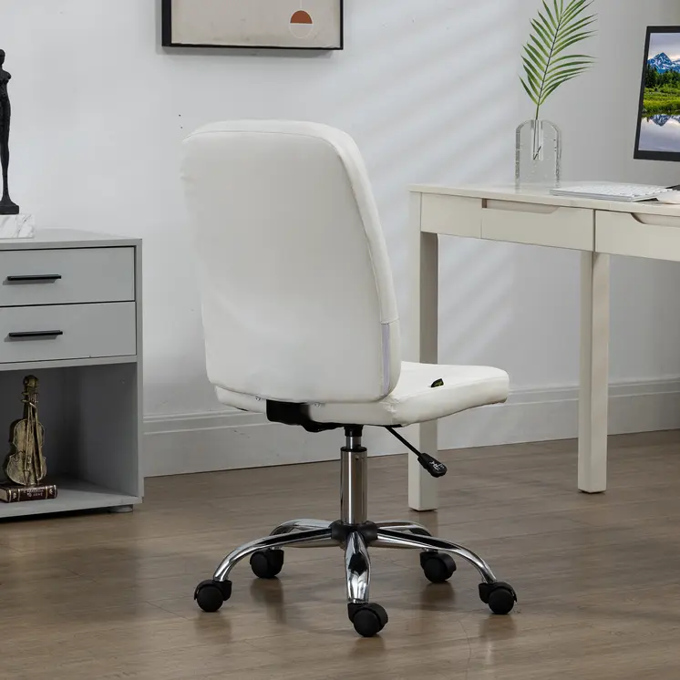 Computer Office Desk Chair, Faux Leather Desk Chair with Adjustable Height, Armless, White | Vinsetto