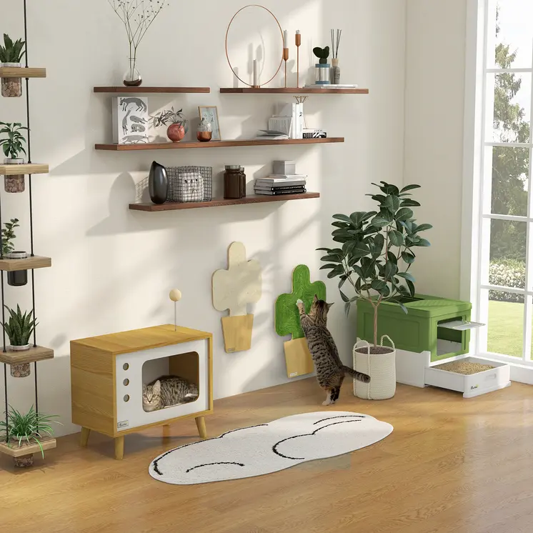 Hooded Cat Litter Box, Portable Pet Toilet, with Scoop, Front Entry in Lime Green | PawHut
