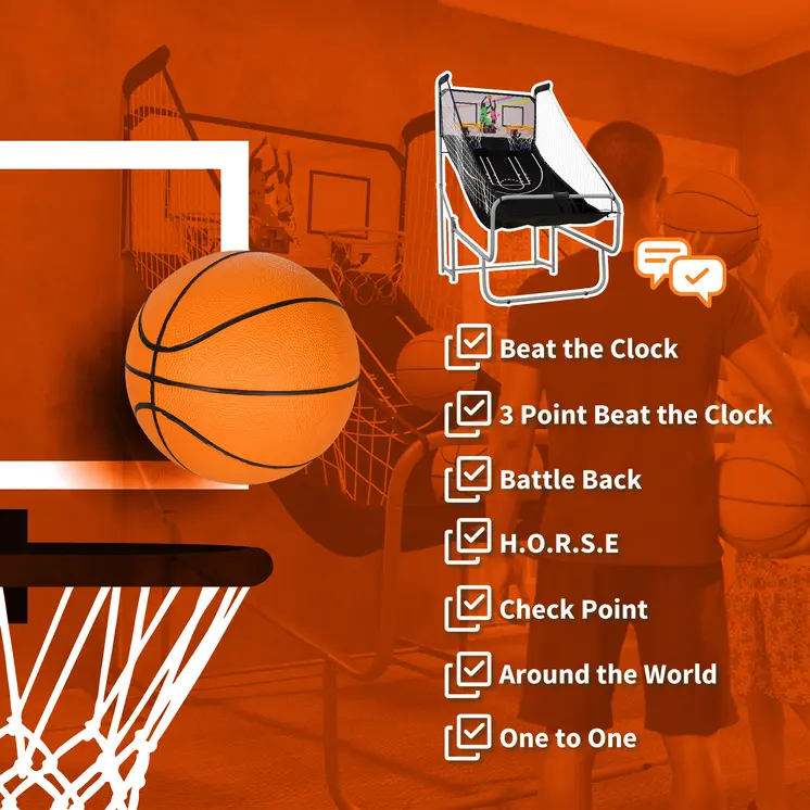 Foldable Double Shot Basketball Arcade Game with 8 Modes | SPORTNOW