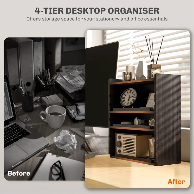Four-Tier PC Desk Organiser - Dark Brown by HOMCOM