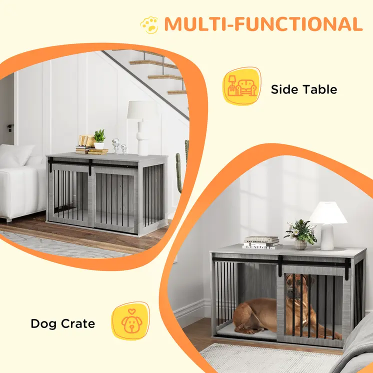 PawHut 118cm Dog Crate with Removable Cushion for Extra Large Dogs in Grey