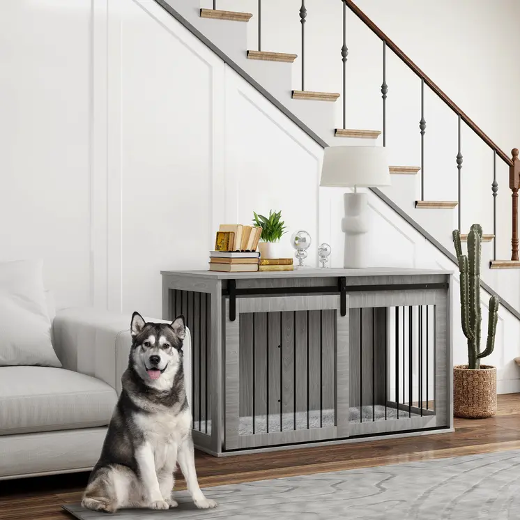 PawHut 118cm Dog Crate with Removable Cushion for Extra Large Dogs in Grey