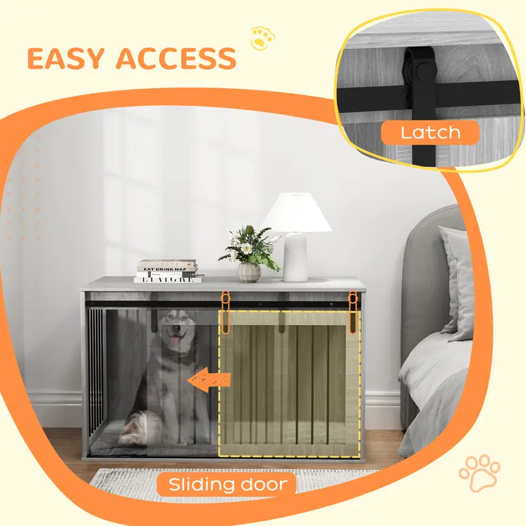 PawHut 118cm Dog Crate with Removable Cushion for Extra Large Dogs in Grey