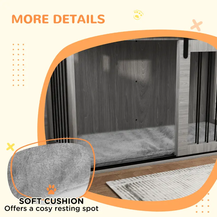 PawHut 118cm Dog Crate with Removable Cushion for Extra Large Dogs in Grey