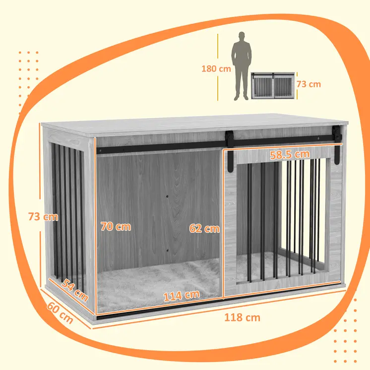 PawHut 118cm Dog Crate with Removable Cushion for Extra Large Dogs in Grey