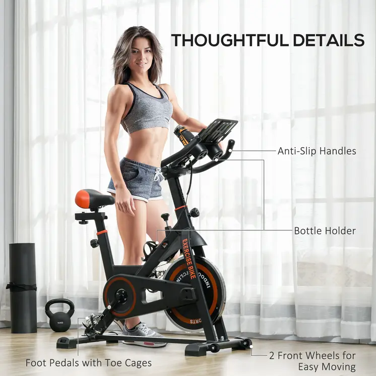 HOMCOM Black Exercise Bike, 8kg Flywheel Stationary Bike Indoor Cycling Machine with Adjustable Resistance Seat Handlebar