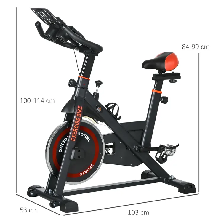 HOMCOM Black Exercise Bike, 8kg Flywheel Stationary Bike Indoor Cycling Machine with Adjustable Resistance Seat Handlebar