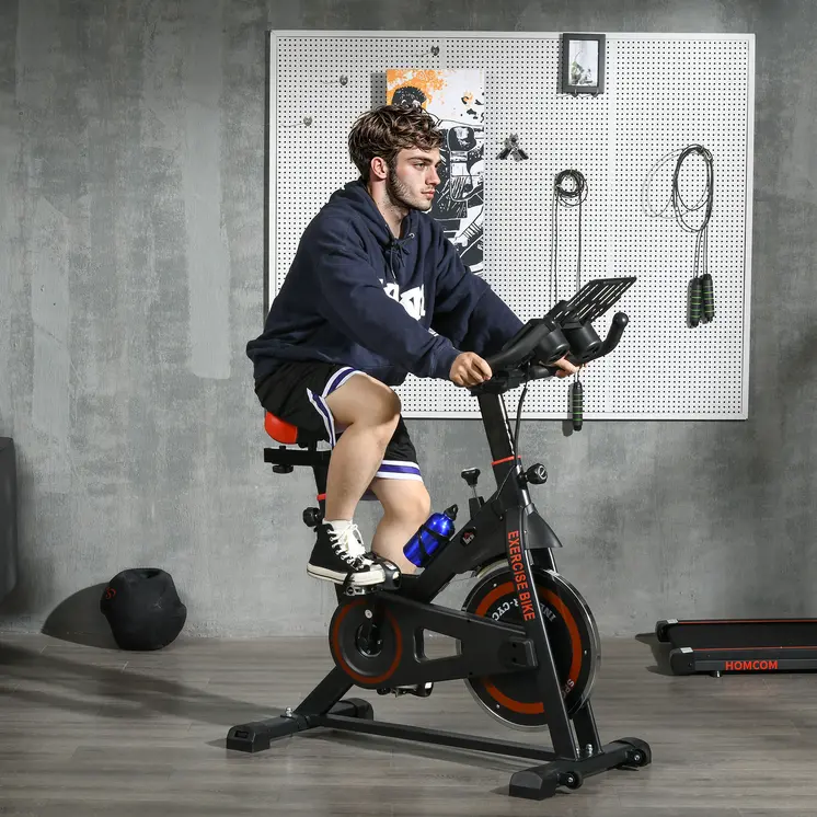 HOMCOM Black Exercise Bike, 8kg Flywheel Stationary Bike Indoor Cycling Machine with Adjustable Resistance Seat Handlebar