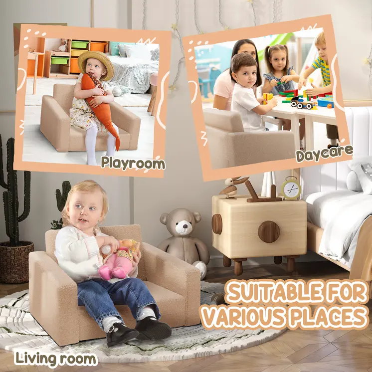 Kids 2 in 1 Sofa Beds Convertible Sofa Armchair, Foldable Recliner for Bedroom, Playroom, Living Room | AIYAPLAY