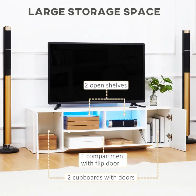HOMCOM 16 LED Light TV Stand, with Storage - High Gloss White