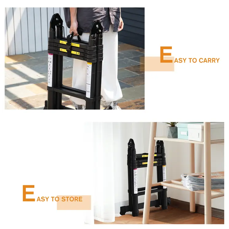 DURHAND 3.2m/10.5ft Extendable Telescopic Ladder, Aluminium Ladder with Anti-slip Pedals, Portable Foldable 10 Step Ladder, 150kg Capacity, EN131 in Black