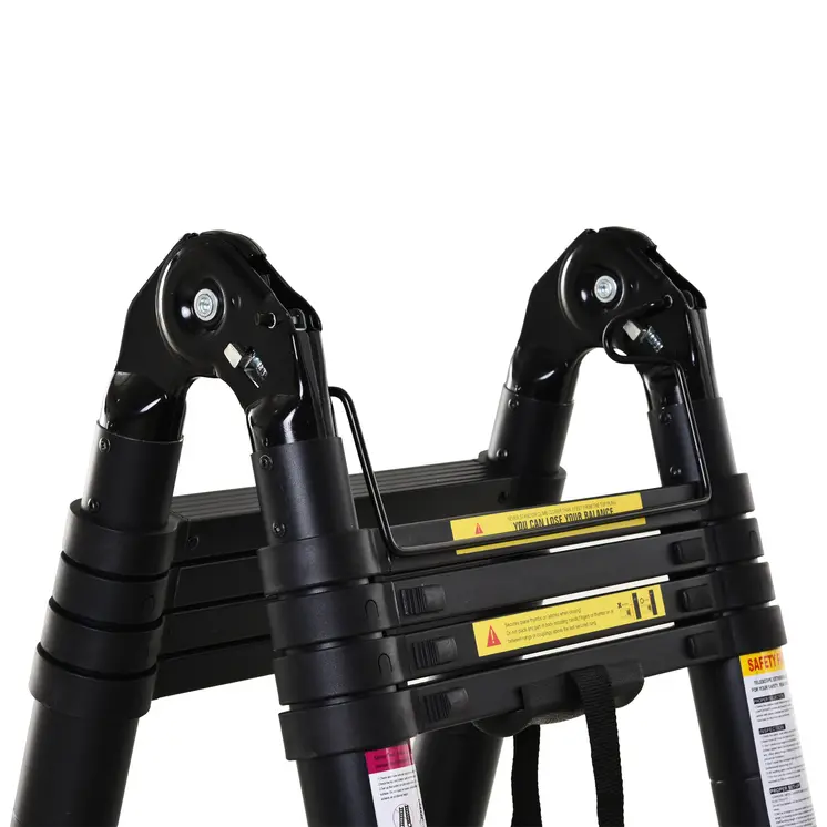 DURHAND 3.2m/10.5ft Extendable Telescopic Ladder, Aluminium Ladder with Anti-slip Pedals, Portable Foldable 10 Step Ladder, 150kg Capacity, EN131 in Black