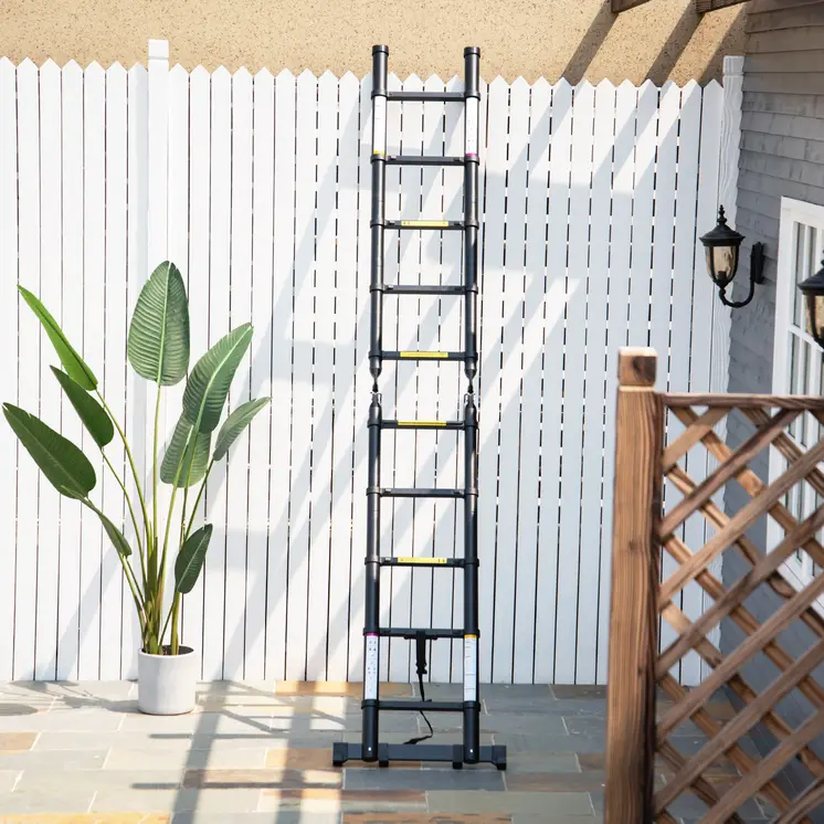 DURHAND 3.2m/10.5ft Extendable Telescopic Ladder, Aluminium Ladder with Anti-slip Pedals, Portable Foldable 10 Step Ladder, 150kg Capacity, EN131 in Black