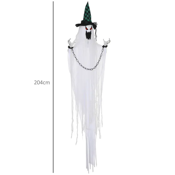 HOMCOM 204cm 80" Hanging Ghost Outdoor Halloween Decoration, Halloween Animatronic with Sound Activated, Light Up Eyes, Sound Effects, Animated Prop for Haunted House