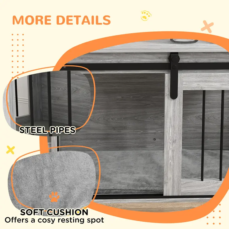 PawHut 80cm Dog Crate Furniture with Removable Cushion for Large Dogs in Grey