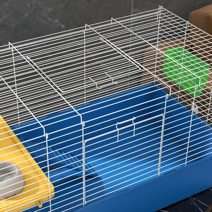 Chinchillas Small Rabbit Guinea Pig Small Animal Cage, Pet Playhouse, with Platform, Ramp, 99 x 52 x 53cm in Blue | PawHut