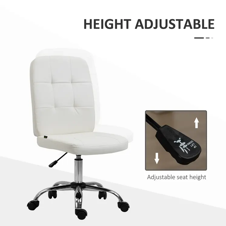 Computer Office Desk Chair, Faux Leather Desk Chair with Adjustable Height, Armless, White | Vinsetto