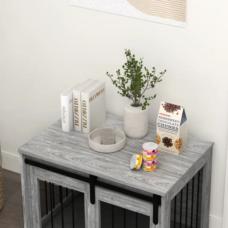 PawHut 80cm Dog Crate Furniture with Removable Cushion for Large Dogs in Grey