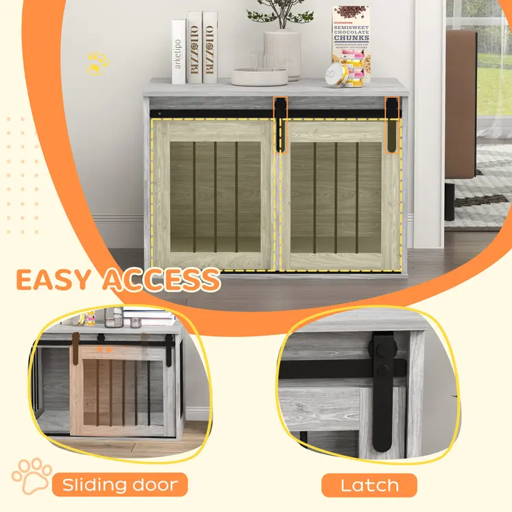 PawHut 80cm Dog Crate Furniture with Removable Cushion for Large Dogs in Grey
