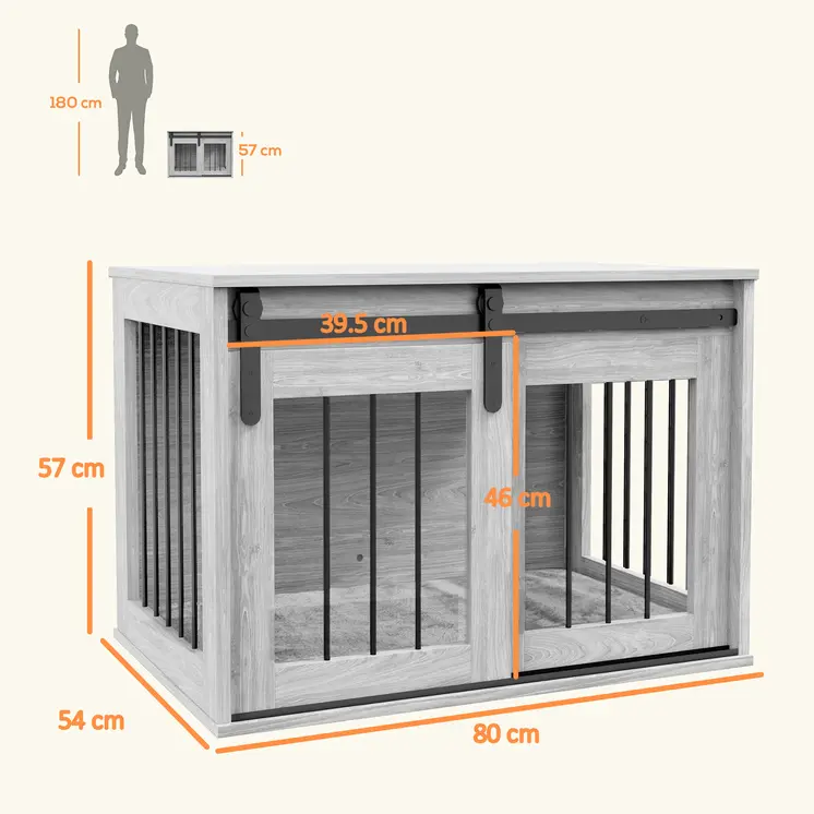 PawHut 80cm Dog Crate Furniture with Removable Cushion for Large Dogs in Grey