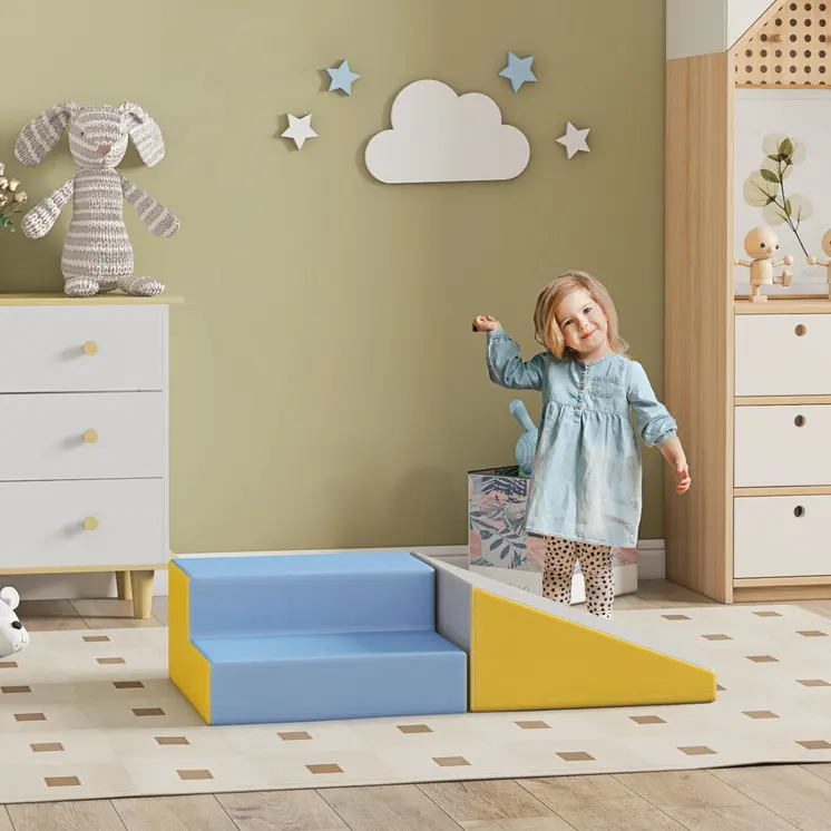 HOMCOM 2 Piece Soft Play Set for Toddler Climb and Crawl, for 12-36 Months in Grey