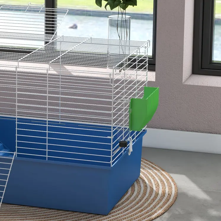 Chinchillas Small Rabbit Guinea Pig Small Animal Cage, Pet Playhouse, with Platform, Ramp, 99 x 52 x 53cm in Blue | PawHut