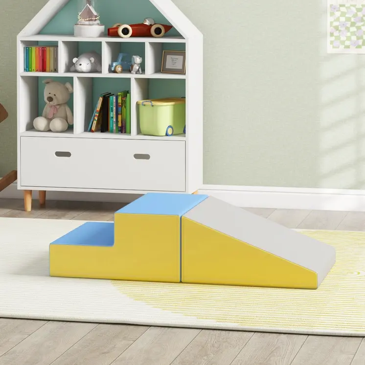 HOMCOM 2 Piece Soft Play Set for Toddler Climb and Crawl, for 12-36 Months in Grey