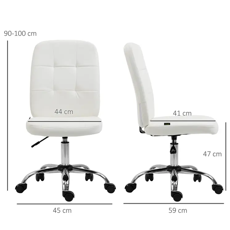 Computer Office Desk Chair, Faux Leather Desk Chair with Adjustable Height, Armless, White | Vinsetto