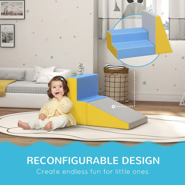 HOMCOM 2 Piece Soft Play Set for Toddler Climb and Crawl, for 12-36 Months in Grey