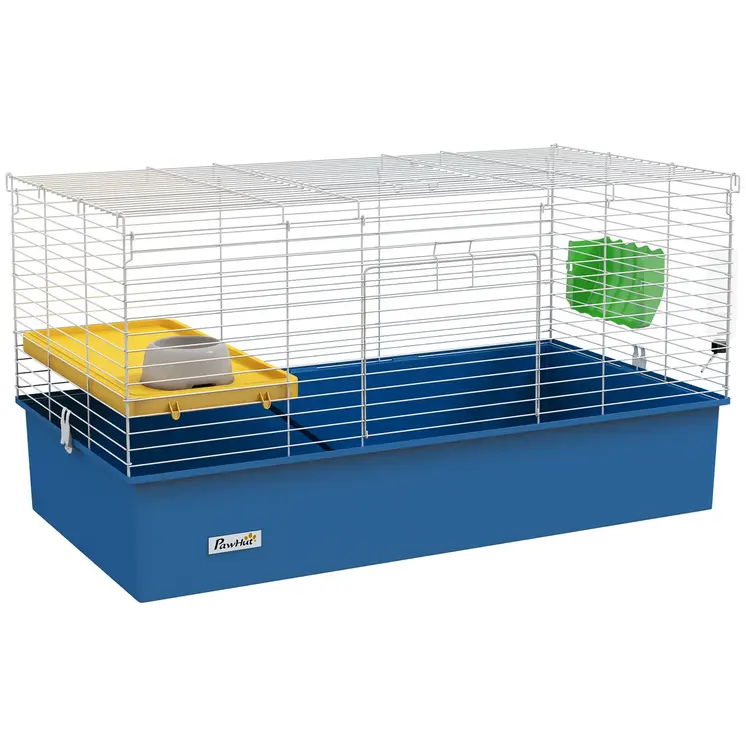 Chinchillas Small Rabbit Guinea Pig Small Animal Cage, Pet Playhouse, with Platform, Ramp, 99 x 52 x 53cm in Blue | PawHut