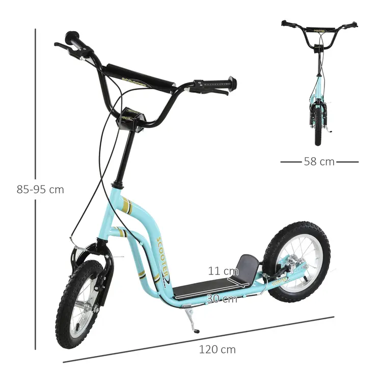 HOMCOM Teen Kids Stunt Scooter with Adjustable Handlebar, 12 Inch Rubber Tyres, Dual Brakes, Blue