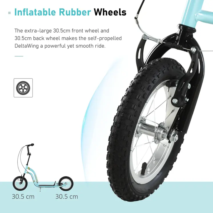 HOMCOM Teen Kids Stunt Scooter with Adjustable Handlebar, 12 Inch Rubber Tyres, Dual Brakes, Blue