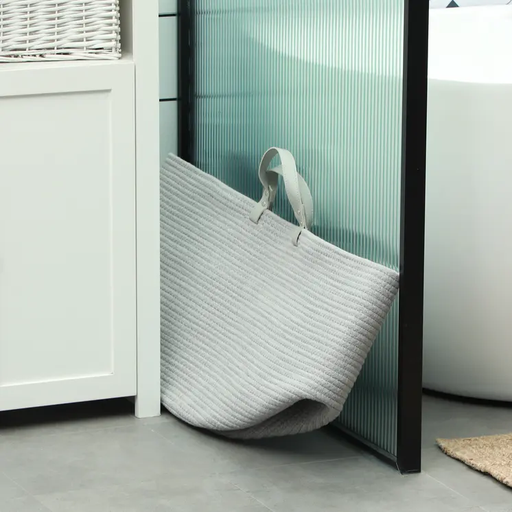 HOMCOM 88L Cotton Rope Laundry Basket with Handles in Grey