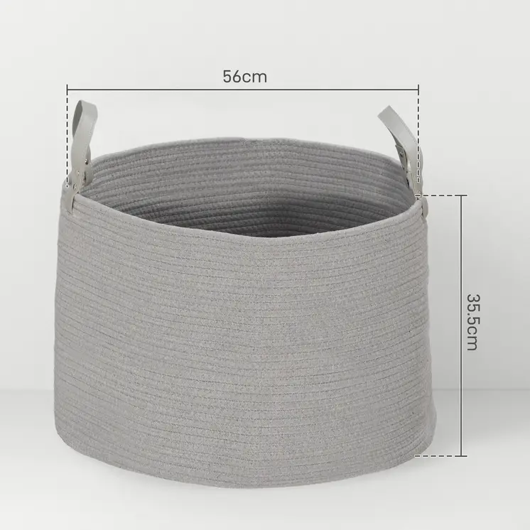 HOMCOM 88L Cotton Rope Laundry Basket with Handles in Grey