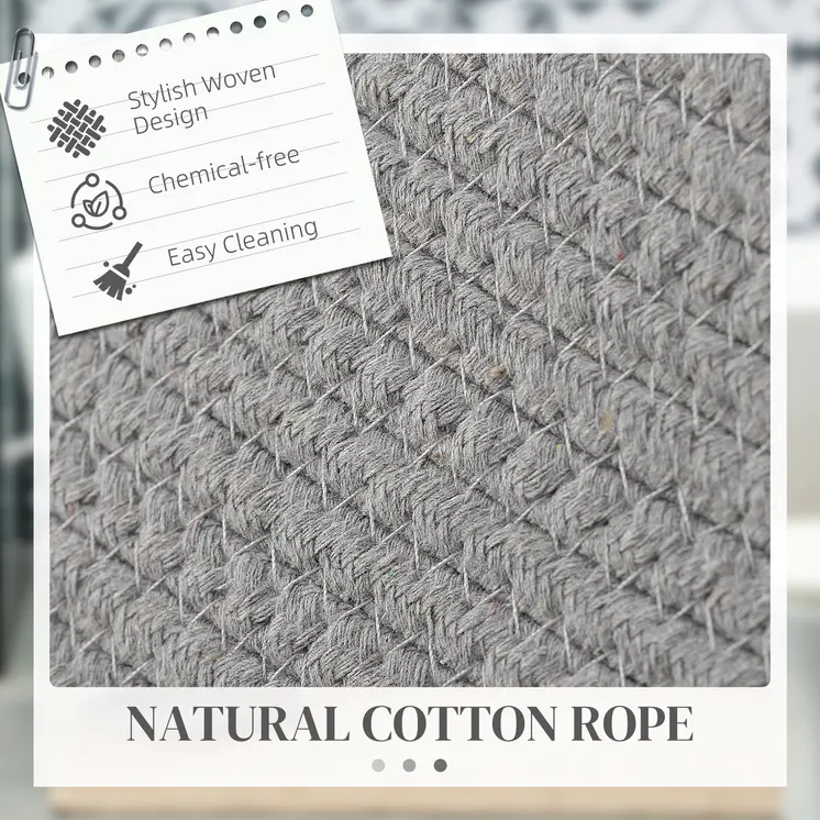 HOMCOM 88L Cotton Rope Laundry Basket with Handles in Grey