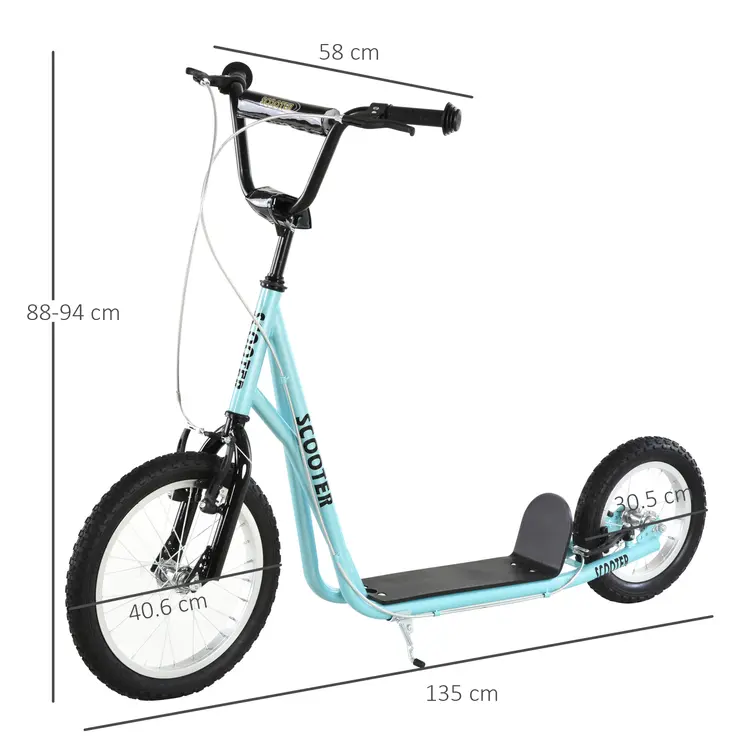 HOMCOM Teen Kids Stunt Scooter with Adjustable Handlebar, 16 Inch Rubber Tyres, Dual Brakes in Blue