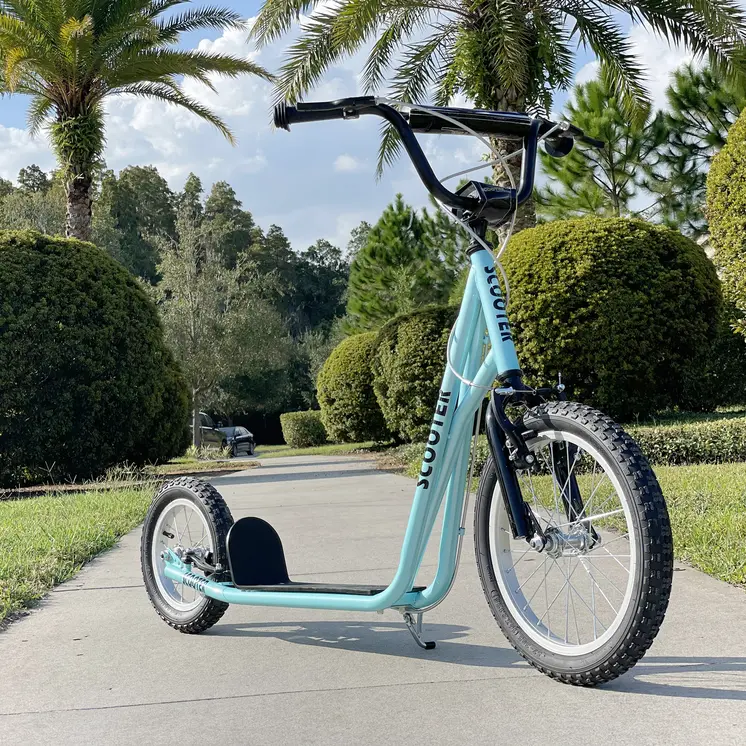 HOMCOM Teen Kids Stunt Scooter with Adjustable Handlebar, 16 Inch Rubber Tyres, Dual Brakes in Blue