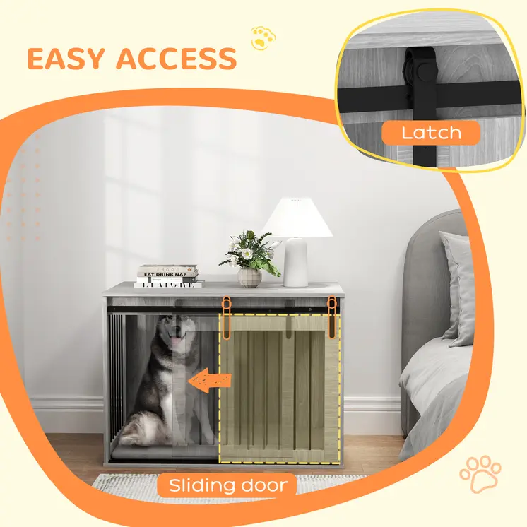 PawHut 100cm Dog Crate Furniture with Removable Cushion for Large Dogs in Grey
