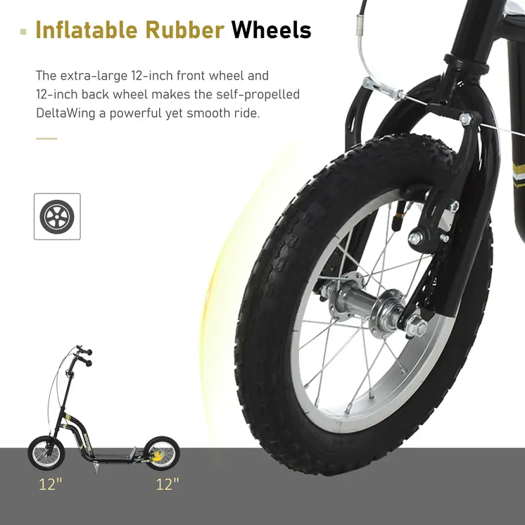 HOMCOM Teen Kids Stunt Scooter with Adjustable Handlebar, 12 Inch Rubber Tyres, Dual Brakes in Black