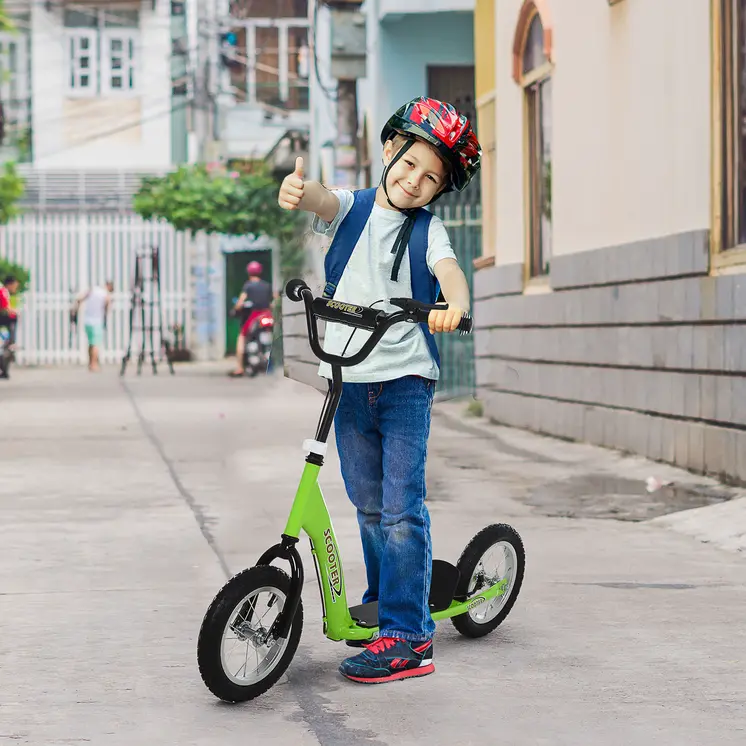 HOMCOM Teen Kids Stunt Scooter with Adjustable Handlebar, 12 Inch Rubber Tyres, Dual Brakes in Green