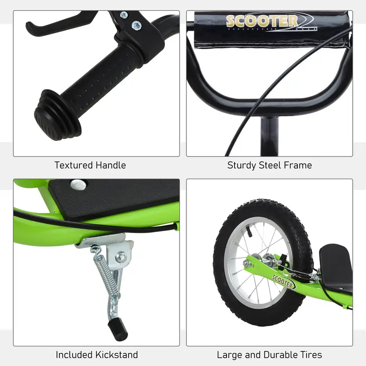 HOMCOM Teen Kids Stunt Scooter with Adjustable Handlebar, 12 Inch Rubber Tyres, Dual Brakes in Green